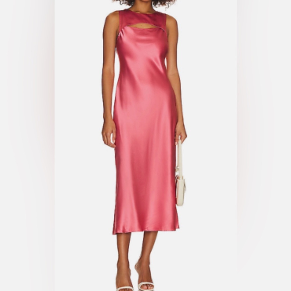PAIGE Aurem Pink Satin Midi Dress